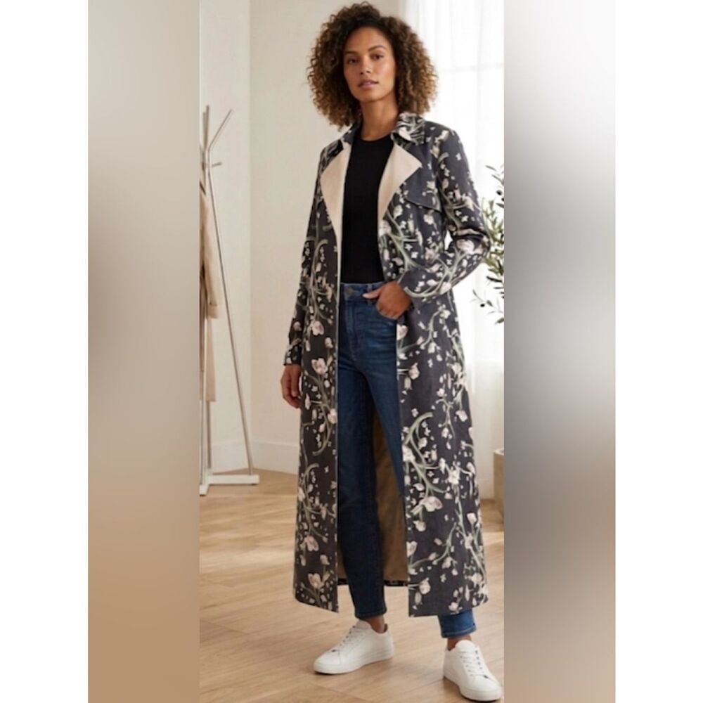 Anthropologie Solitaire 100% polyester Floral Coat